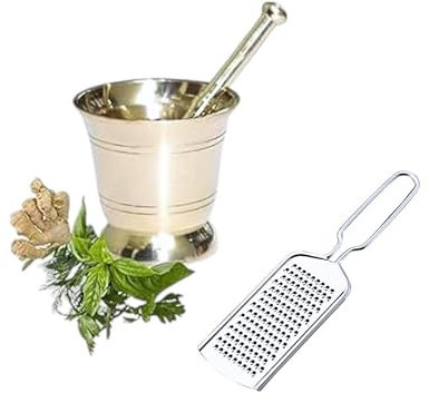 BRACOP Mörser und Stößel 2er-Set für Ingwer und Knoblauch Messing manuelle Mahlschüssel Hamam Dasta Kochwerkzeug Mörserpistole zum Mahlen Gewürzen Kräutern und Pfeffer Ingwer und Knoblauch Stampfer.