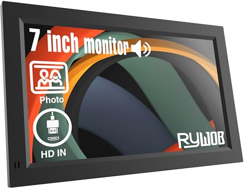 Rywob 7 Inch Mini Monitor,TFT LCD Screen,HDMI/USB/Card/AV Input,Mini Monitor with Built-in Speakers and Remote,Multi-Function Mini Small Display for Raspberry Pi PC/TV/DVD