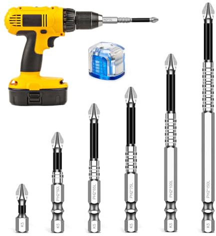 High-Magnetic Screwdriver Drill Bit Set, 6 Pcs Anti-Slip Impact Bits with Magnetiser, Durable and Precision Screwdriver Bits Kit, Compatible with Electric Drill and Driver Tools
