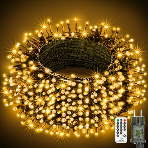 btfarm 20M 200 LED Lichterkette Außen Strom mit Fernbedienung, Timer Lichterketten Innen mit Stecker, 8 Modi Dunkelgrün Christmas Lights IP65 Wasserdicht für Garten Weihnachten Outdoor, Warmweiß