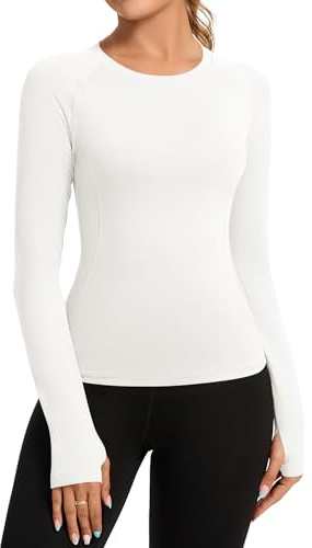 Rapbin Gym Toppar för kvinnor träning löpning yoga sport skjortor kortärmad atletisk träning snabbtorkande andningsbar t-shirt, Långärmad-vit, XS
