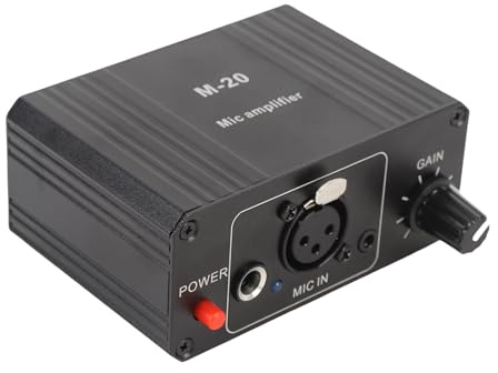 Fyearfly Mikrofonvorverstärker, Dynamisches Mikrofonvorverstärker 48 V XLR -Ausgang 20 DB Verstärkung Niedriger Rausch -Black -Metall -Gehäuseverstärker für Dynamisches und
