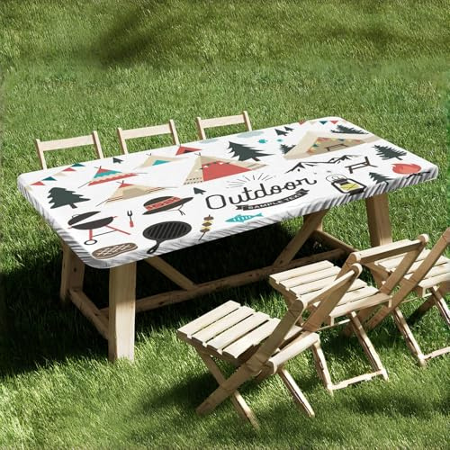 Mantel rectangular impermeable para mesa de pícnic, 6 pies, elástico, ajustado, bonito mantel con estampado de dibujos animados, protector lavable para exteriores, jardín, comedor, patio, fiesta de