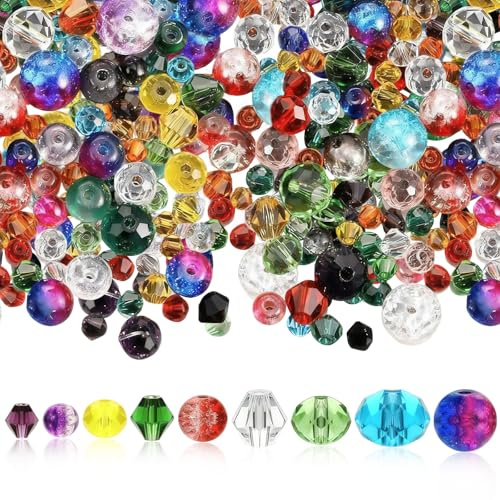 Werownsgso 1300 stycken kristallglaspärlor sats 4/6/8 mm fasetterade pärlor glaspärlor för att trä upp kristall färgglada fasetterade pärlor för gör-det-själv armband halsband smyckestillverkning
