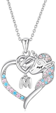 SLOONG Einschulung Geschenk - Einhorn Geschenke Kette für Mädchen Kinder | Versilbert Kette mit Buchstaben Hypoallergen Kinder Schmuck Geburtstagsgeschenk Geschenke für Kinder Mädchen
