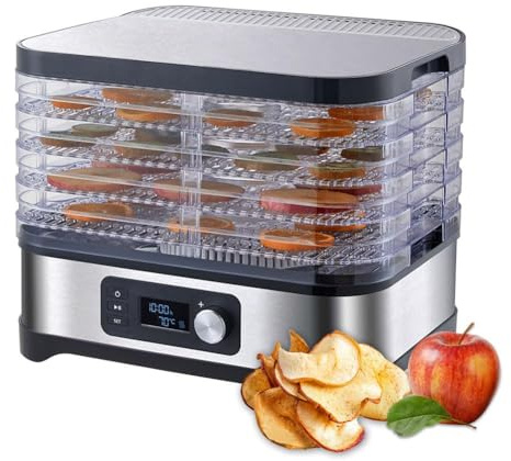 Déshydrateur Alimentaire Séchoir À Fruits Électrique avec Minuterie de Température Réglable 35 70 °C pour Séchés Herbes Légumes Viande Et Friandises Animaux Compagnie