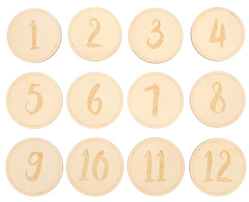LRXIYODE 12 Stück Meilensteinkarten aus Holz Monatskarten Als Fotorequisite Zur Entwicklungserinnerung Rund für Neugeborene und Babyparty Geschenk