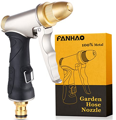 FANHAO Pistola de manguera de jardín con boquilla de latón completa, pistola de riego de agua de alta presión resistente ajustable de chorro a spray