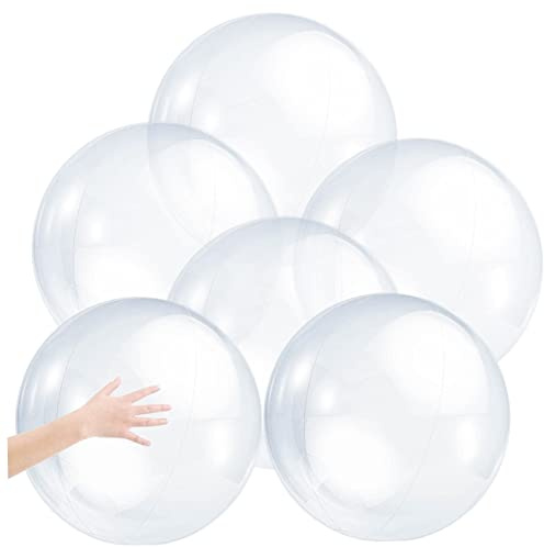 Lawnrden Aufblasbare Strandbälle, 6 Stück, aufblasbarer, durchsichtiger Ball, 40, 6 cm, PVC-Wasserball, Heller Wasserballon, durchsichtige Poolparty