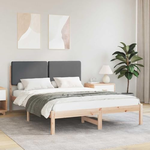 QJBSAVVA Bettgestell Dunkelgrau 140x200 cm Kiefer Massivholz mit gepolstertem Kopfteil Plattformrahmen ohne Boxspring Modernes Doppelbett für Jugendzimmer Schlafzimmer Gästezimmer