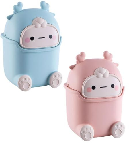 Gettimore Mini pattumiera da scrivania con coperchio ribaltabile, 23,5 x 15,5 x 14 cm, cestino in plastica per ufficio o soggiorno, design compatto per piccoli spazi