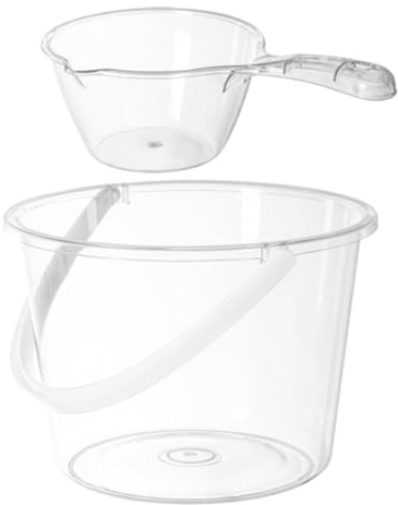 LOLIPPYY Seau à Eau Transparent 2 Pièces avec Pelle, Grand Réservoir Plastique Portable Multifonction pour Salle de Bain et Usage Domestique, Seau à Eau Grosse Capacité Facile à