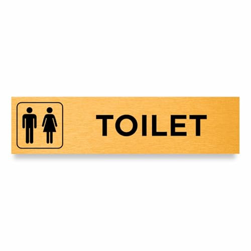 Slimline Aluminium Ladies Gentlemen Symbol Toilet Sign from ViroDisplay® - 200 x 50mm - Brushed Gold - Durable Printed Surface - Self-Adhesive Fixing
