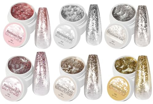 Gel - Esmalte De Uñas Con Purpurina Cromada Platino | Arte En Gel Brillante | Manicura Con Brillo Metálico, Pintura Para Remojar Con LED Ultravioleta De Larga Duración, Decoración De Salón Pa