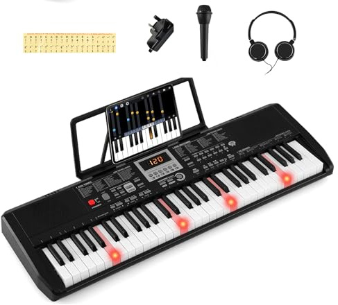 Maxmass 61 Key Electric Keyboard Piano, Portable Digital Piano with Microphone, Keynote Stickers, Music Stand, Music Instrument Electric Pianos for Beginners Kids Adults (Black, 85x29x9cm)