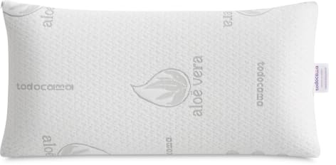 Todocama Almohada Viscoelástica Aloe Vera, Núcleo Compacto Viscoelástico para Cervicales y Cuello, Firmeza Media-Alta, Doble Funda con Cremallera (75 cm).