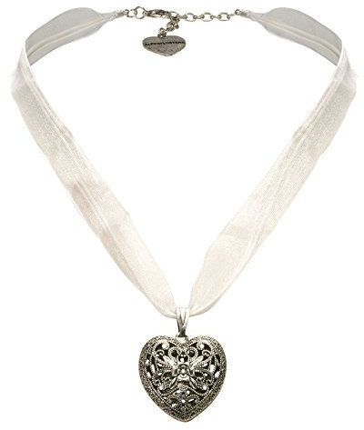 Alpenflüstern Organza-Trachtenkette Trachtenherz - Damen-Trachtenschmuck Dirndlkette weiß DHK194
