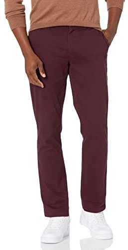 Amazon Essentials Men's Slim-Fit All-Day Stretch Casual Chino Trouser, Burgundy, 34W / 32L