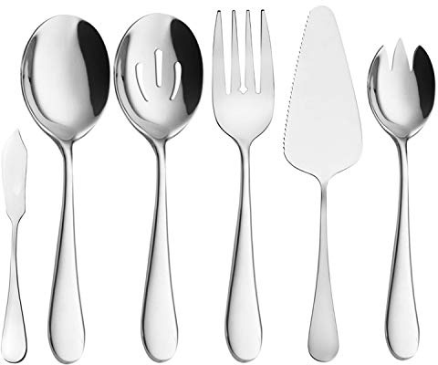AOOSY Serving Utensils,6 Pieces Stainless Steel Silverware Serving Set Hostess Serving Set for Buffet Party Kitchen Restaurant-Dishwasher Safe