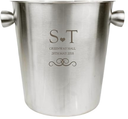 Personalised Monogram Stainless Steel Ice Bucket. Engraved With A Couple's Initials For A Unique Keepsake. Lovely Gift For An Engagement, Wedding Or Anniversary Present.