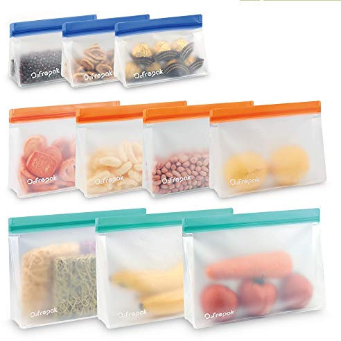 O2frepak 10 Packungen wiederverwendbare Lebensmittelbeutel, extra dick, für die Aufbewahrung von Lebensmitteln, Sandwichbeutel, wiederverwendbar, Snackbeutel für Mittagessen
