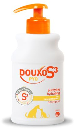 DOUXO S3 PYO Antibacterial and Antifungal Dog and Cat Shampoo - Hypoallergenic Fragrance - Veterinary Recommended and Clinically Proven - Created with dermatologists - Safe Skincare Selection - 200ml