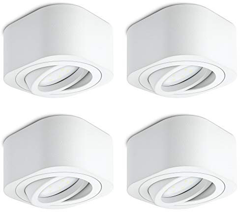 SSC-LUXon TEARA Aufbaustrahler LED flach 4er Set weiß schwenkbar - tauschbares LED 4W neutralweiß 230V - Deckenspot Aufbau