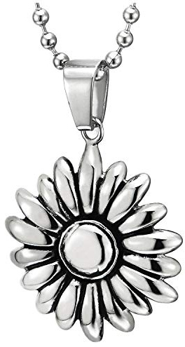 COOLSTEELANDBEYOND Vintage Tournesol Pendentif - Unisex Pendentif Collier Femmes Acier Inoxydable - 60CM Chaîne de Boule