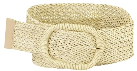 Allegra K Damen klobige Schnalle breite Taillengürtel Geflochtene gewebte Gürtel für Kleid Beige 58-84cm/22.83-33.07