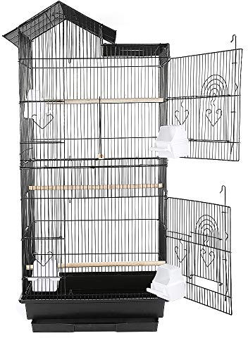 XUANYU Vogelkäfig für Wellensittiche Breite ca. 1 cm Vogelvoliere Käfig Voliere für Vogel mit Futternäpfen, Tränke, Holzstäbch, ca. 46 * 35,5 * 99 cm, Schwarz