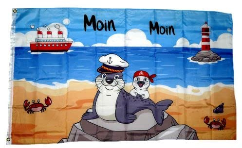 Fahne/Flagge Moin Moin Seehund Baby 90 x 150 cm