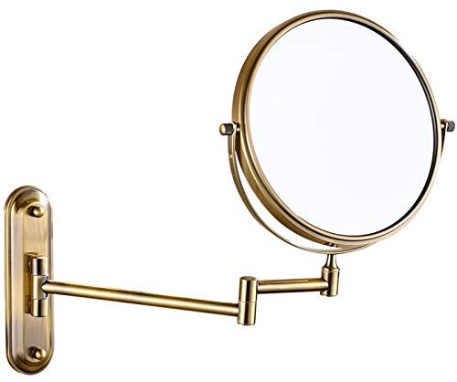 YCWG Schminkspiegel, 20,3 cm, doppelseitiger Rasiervergrößerungsspiegel, an der Wand befestigtes Badezimmer, ausziehbarer runder Kosmetikspiegel,Messing,5X