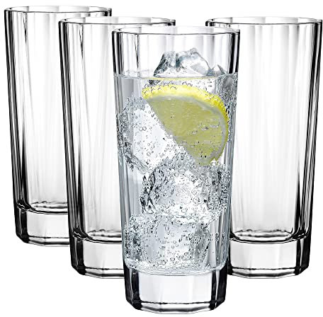 Nude Hemingway Set of 4, Crystal Highball Glasses 10.5 oz, | Lead-Free|, Cocktail Tumblers, Beer, Water, Juice, Iced Tea, Juice Glassware for Home