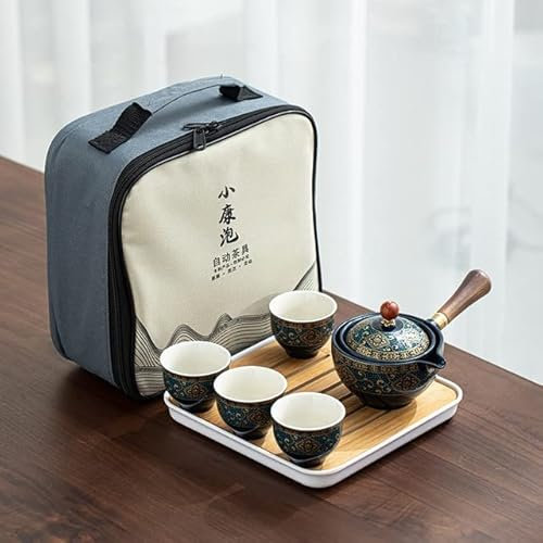 KENNA Porcelain Gongfu Tea Set Portable Teapot Set with 360 Rotation Tea Maker and Infuser Portable All in One Gift Bag