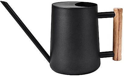 IMEEA 1L Gießkanne aus Edelstahl – Schwarze Indoor & Outdoor Gießkanne mit langem Auslauf und Holzgriff, Bewässerung für Zimmerpflanzen, Bonsai, Sukkulenten, Blumen & Garten