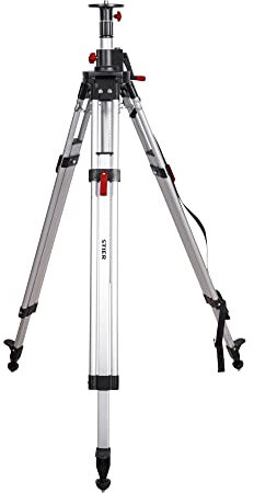 STIER Baustativ 340 cm für Rotationslaser 5/8 Zoll mit metrischer Skala, stufenlos höhenverstellbar, Dreibeiniges Teleskopstativ aus hochwertigem Aluminium mit Kurbelauszug