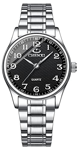 JewelryWe Reloj de Cuarzo Damas, Reloj para Mujer de Moda Simple HD Gran Escala Digital Dial Correa de Acero Inoxidable (Negro)