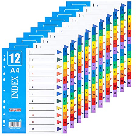 XHDA 10er 1-12 Trennblätter für Ordner A4, A4 Ordner-register Trennblätter 1-12 für die Ordner-Organisation im Büro