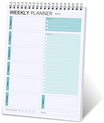 Weekly Planner Notepad,Spiral To Do List Undated Planning Pad, Weekly Organizer for Students, Weekly Agenda for Work & Daily Life, 52 Sheets, 6.5 x 9.8 in (Green)