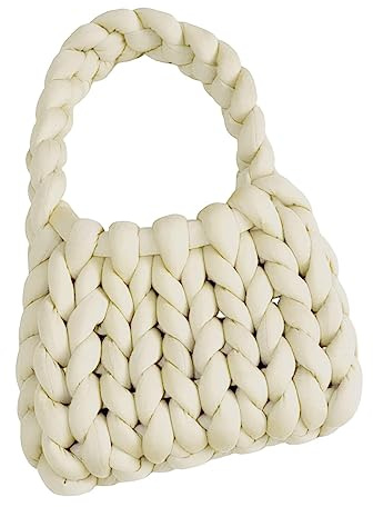 LOVIVER Borsa da donna all'uncinetto Borsa a mano intrecciata Chunky Lady Trendy Pochette Portafoglio Borsa a tracolla leggera Borsa ascellare per lavoro di, Bianco