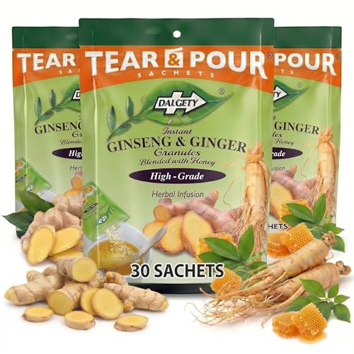 Dalgety Instant Ginseng & Ginger Herbal Infusion Pouches 270g Bag (Total 30 Sachets) Cartons 100% Natural, Caffeine Free Tea; Delicious and Packed with Unique Health Benefits
