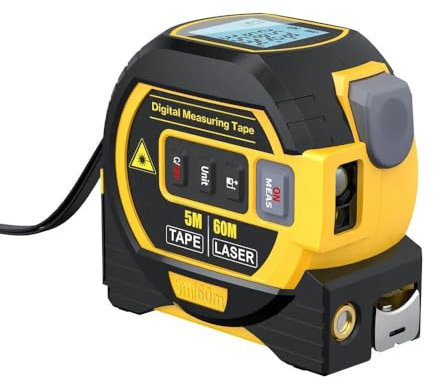 Professional Tape Measure,60m Measuring Sight 3 in 1, Adjustable End Hook,Ranging 5m Tape Measure Vertical Cross Line Laser Distance Meter Self Lock Accurate Measure Tool Yellow