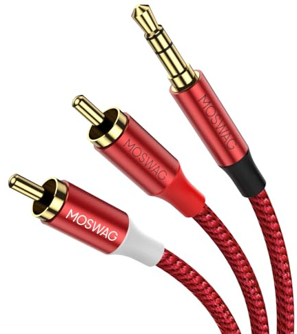 MOSWAG Cinch Kabel,3.5mm Klinke auf 2 Cinch Kabel,Stereo Audio Aux Kabel/Adapter,3.5mm Klinkenstecker zu 2 RCA Audiokabel für TV,PC,Handy,Lautsprecher,Heimkino,Autoradio,Tablet,Soundbar,Rot–10m