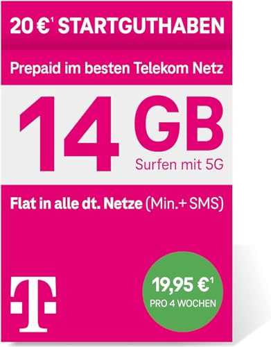Telekom MagentaMobil Prepaid XL Special SIM-Karte ohne Vertragsbindung, 5G inkl. I 25 GB & Allnet Flat in alle dt. Netze + EU-Roaming I Surfen mit 5G/ LTE Max & Hotspot Flat I 20 EUR Startguthaben