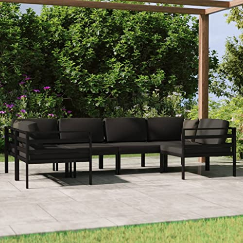 PTUGUOF 6-TLG. Aluminium Lounge-Set mit Kissen, modulares Outdoor Lounge-Set in Anthrazit für Garten und Terrasse, wetterbeständig und leicht umstellbar