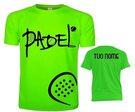 Vestipassioni Maglietta Padel Uomo Personalizzabile Traspirante e Leggera, Maglia Tecnica per Allenamenti e Gare, Accessori Padel Uomo, Regalo Perfetto per Appassionati di Padel [XL, Verde Fluo]
