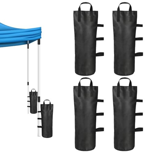 4er-Pack Sandsäcke zum Befüllen, Sandsack beschwerung 1680D Oxford Sandsäcke zum Beschweren, pavillon Gewichte mit Langen Gürtel für Pop-Up Flatpavillon Zelt Sonnenschirm (Schwarz)