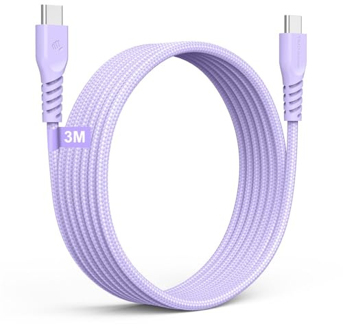 TECHGEAR Long 3m Câble USB C vers USB C 60 W, Câble tressé de Type C vers C Charge Rapide Compatible avec iPhone 15, iPad Pro, MacBook, Samsung S24/S23/A14/A15/A25/A35/A34/A55/A54/A05s/A04s, etc
