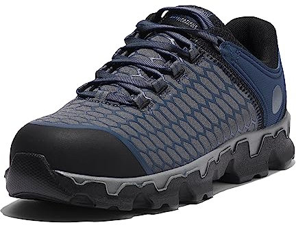 Timberland PRO Men's Powertrain Sport Alloy Safety Toe Industrial Athletic Work Shoe, Grey/Navy-2024 New, 11.5
