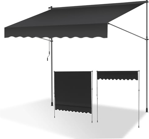 ISOISL Klemmmarkise 200 cm breit, Balkonmarkise mit Handkurbel, UV-beständig, Höhenverstellbar, Sonnenschutz und Wasserdicht Markise Balkon ohne Bohren für Balkon Terrasse Garten(Grau)